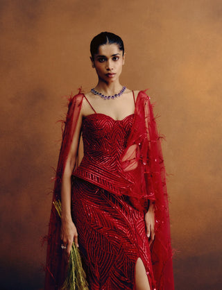 Rouge deep red ascend corset & skirt set