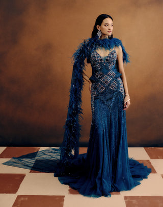 Cyanarelle crystal teal gown and drape