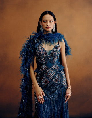 Cyanarelle crystal teal gown and drape