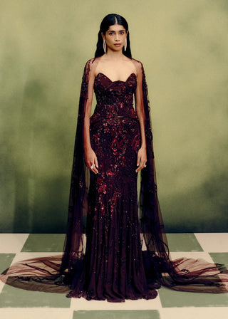 Gilded carmine corset and skirt set