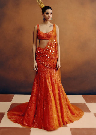 Molten sunset drape sari set