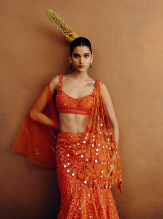 Molten sunset drape sari set