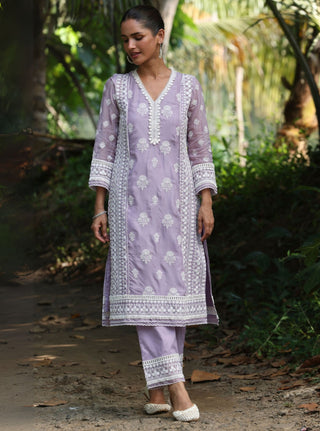 Kari lavender embroidered kurta set