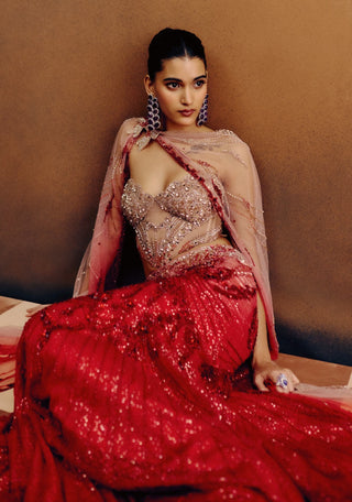 Rosarae blood red corset and skirt set