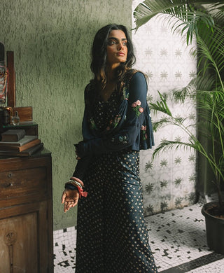 Navy Bandhini Palazzo And Jacket Set by The Little Black Bow available on Indiaspopup