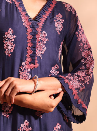 Valara navy embroidered kurta set