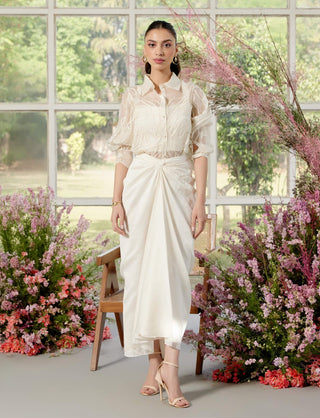 Penelop White Abstract Shirt And Skirt Set by Parul And Preyanka available on Indiaspopup.com