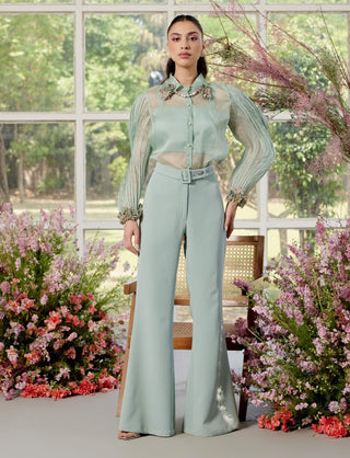 Prudence Aqua Cord Shirt And Pants Set by Parul And Preyanka available on Indiaspopup.com