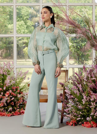 Prudence Aqua Cord Shirt And Pants Set by Parul And Preyanka available on Indiaspopup.com