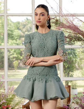Portia Crystals Blue Lace Mini Dress by Parul And Preyanka available on Indiaspopup.com
