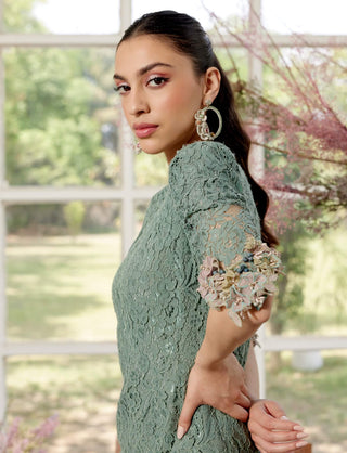 Portia Crystals Blue Lace Mini Dress by Parul And Preyanka available on Indiaspopup.com