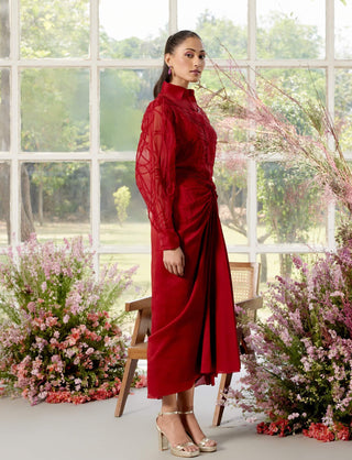 Penelop Red Abstract Shirt And Skirt Set by Parul And Preyanka available on Indiaspopup.com