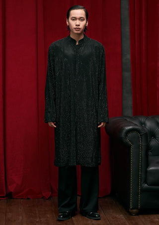 Itrh Men-Black Crystal Embellished Kurta And Pants-INDIASPOPUP.COM