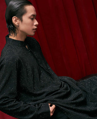 Itrh Men-Black Crystal Embellished Kurta And Pants-INDIASPOPUP.COM