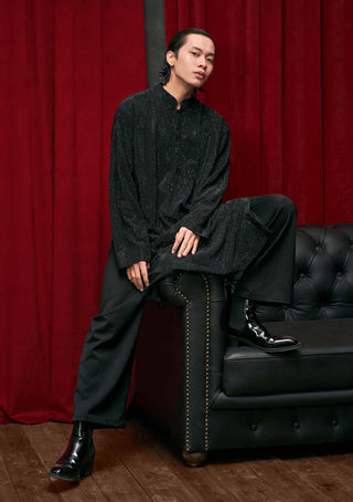 Itrh Men-Black Crystal Embellished Kurta And Pants-INDIASPOPUP.COM