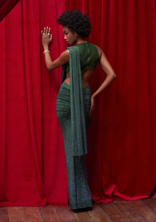 Itrh-Green Jewel Toned Serenity Sari Set-INDIASPOPUP.COM