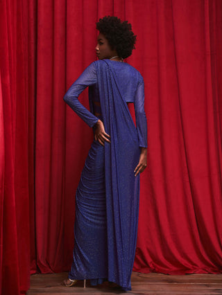 Itrh-Blue Cerulean Gemstone Skirt Sari Set-INDIASPOPUP.COM