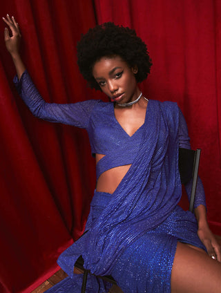 Itrh-Blue Cerulean Gemstone Skirt Sari Set-INDIASPOPUP.COM