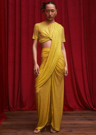 Itrh-Citrine Crystal Radiance Sari Set-INDIASPOPUP.COM