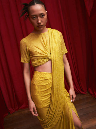 Itrh-Citrine Crystal Radiance Sari Set-INDIASPOPUP.COM