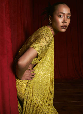 Itrh-Citrine Crystal Radiance Sari Set-INDIASPOPUP.COM