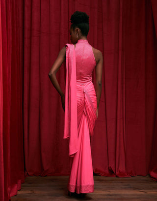Itrh-Pink Luminous Draped Sari Skirt Set-INDIASPOPUP.COM