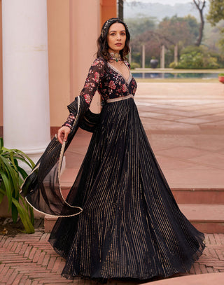 Chhavvi Aggarwal-Black Embroidered Anarkali And Dupatta-INDIASPOPUP.COM