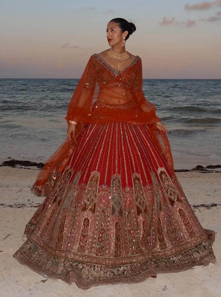 Red mariyam lehenga set