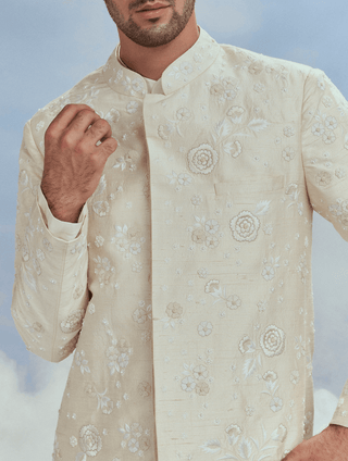 Nachiket Barve Men-Ivory Mehtab Bagh Jaal Sherwani Set-INDIASPOPUP.COM