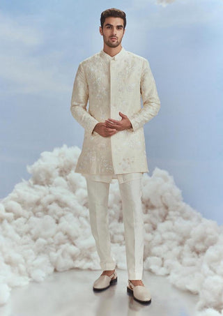 Nachiket Barve Men-Ivory Mehtab Bagh Jaal Sherwani Set-INDIASPOPUP.COM