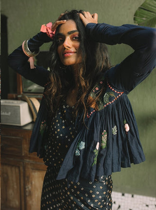 Navy Bandhini Palazzo And Jacket Set by The Little Black Bow available on Indiaspopup
