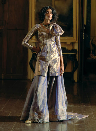 Purple Silk Zari Tissue Kurta And Sharara Set by Aditi Gupta available on Indiaspopup.com