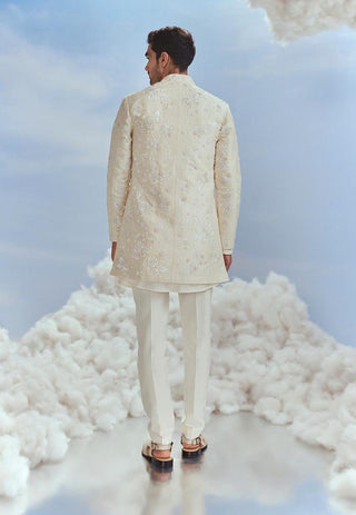 Nachiket Barve Men-Ivory Mehtab Bagh Jaal Sherwani Set-INDIASPOPUP.COM