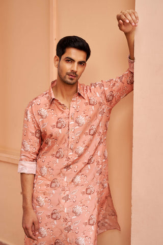 Chhavvi Aggarwal Men-Peach Printed Kurta And Pants-INDIASPOPUP.COM