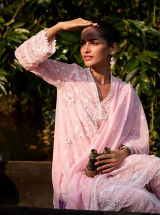 Uma pink embroidered kurta set