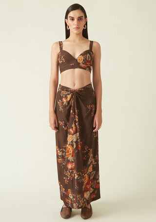 Payal Pratap-Rinjani Brown Printed Skirt-INDIASPOPUP.COM