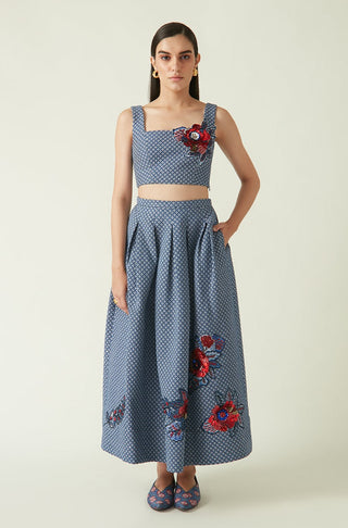 Payal Pratap-Papau Navy Quilted Embroidered Skirt-INDIASPOPUP.COM