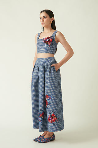 Payal Pratap-Papau Navy Quilted Embroidered Skirt-INDIASPOPUP.COM
