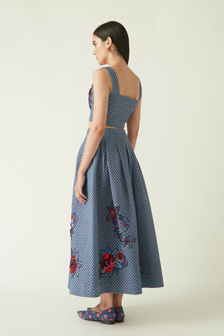 Payal Pratap-Papau Navy Quilted Embroidered Skirt-INDIASPOPUP.COM