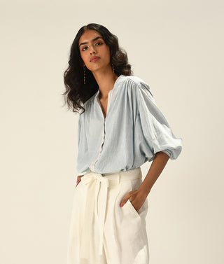 Sabinii powder blue smocking shirt