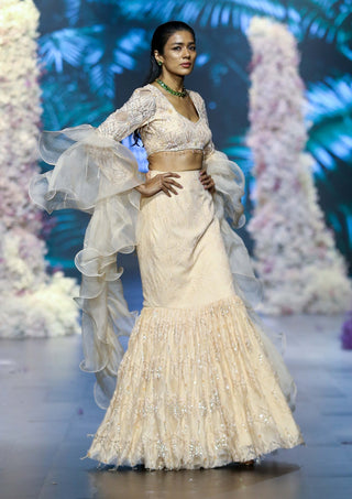 Peach Fuzz Embroidered Skirt Set by Nirmooha available on Indiaspopup.com