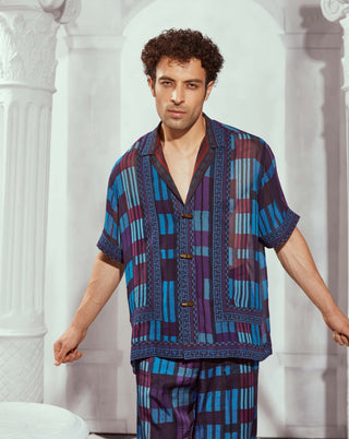 Blue Tile Print Shirt by Nikita Mhaisalkar Men available on Indiaspopup.com