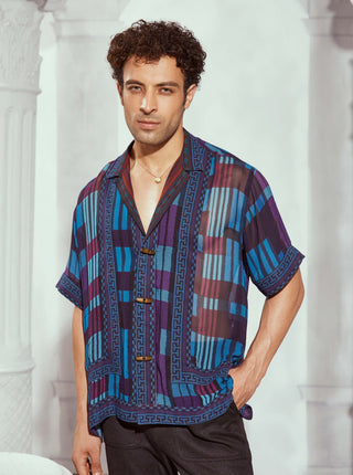 Blue Tile Print Shirt by Nikita Mhaisalkar Men available on Indiaspopup.com