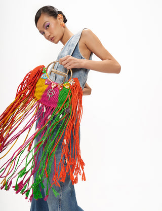Outhouse Multicolor Eclipse Raafia Bag available on indiaspopup