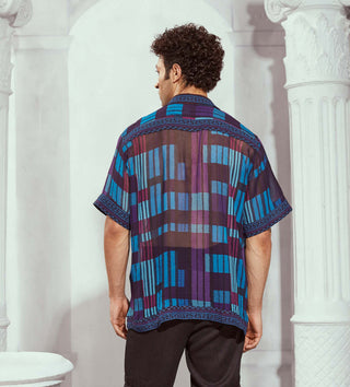 Blue Tile Print Shirt by Nikita Mhaisalkar Men available on Indiaspopup.com