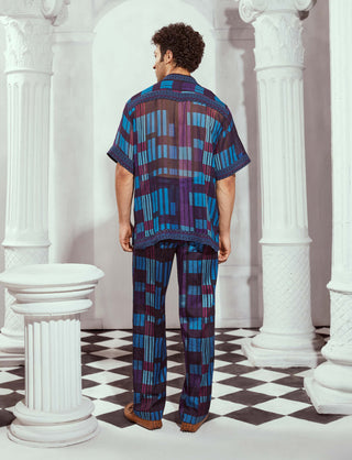 Nikita Mhaisalkar Men-Blue Tile Print Shirt And Pants-INDIASPOPUP.COM