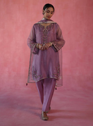 Kewra Plum Kurta Set by Begum Pret available on Indiaspopup.com