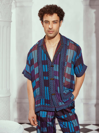 Blue Tile Print Shirt by Nikita Mhaisalkar Men available on Indiaspopup.com