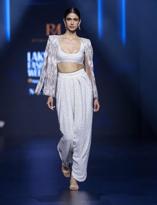 Moonstone ivory blouse, dhoti and jacket