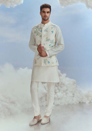 Nachiket Barve Men-Ivory Mayflower Bundi Set-INDIASPOPUP.COM